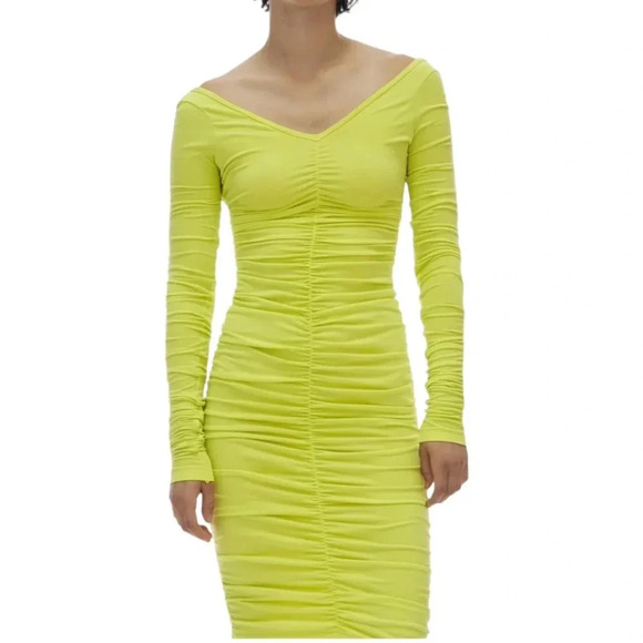 Helmut Lang Long Sleeve Ruched Mini Dress Bright Yellow Size XS/S NWT - Picture 5 of 13